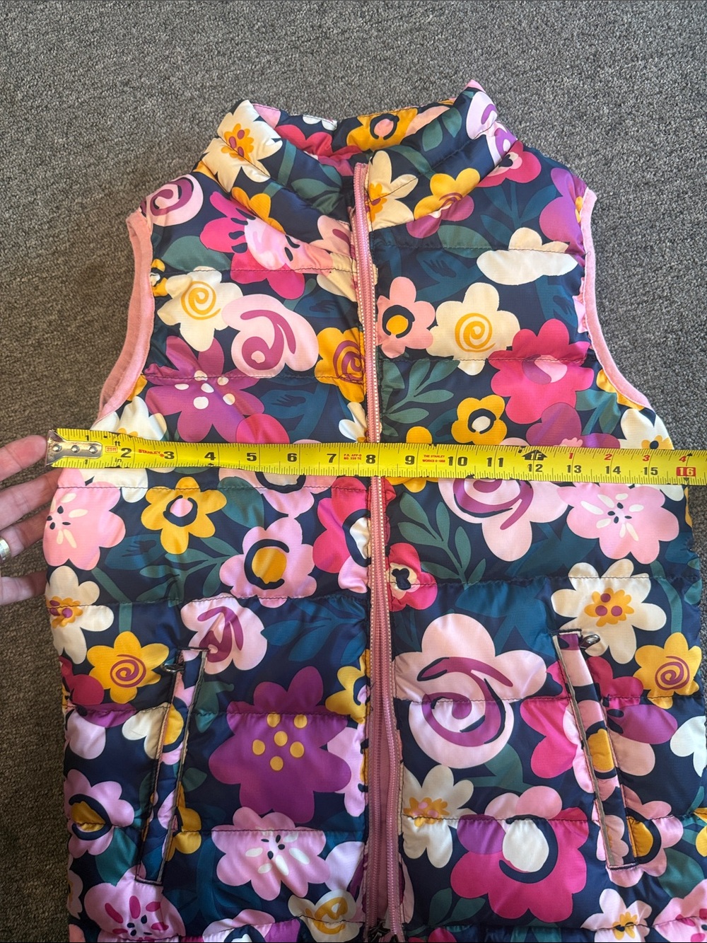 Hanna Andersson Navy Floral Puffer Vest with Pink & Yellow Blooms - Picture 6 of 7